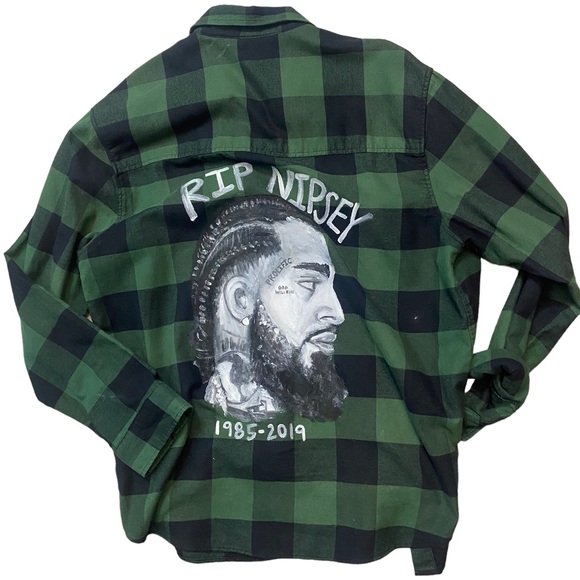Hand-painted Nipsey Hussle flannel shirt.